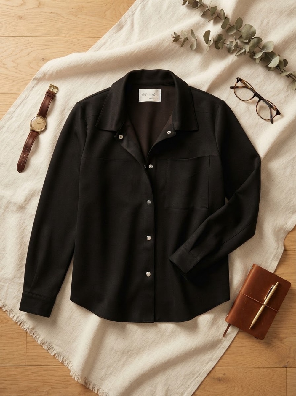 Active USA Black Button-Front Shirt Jacket